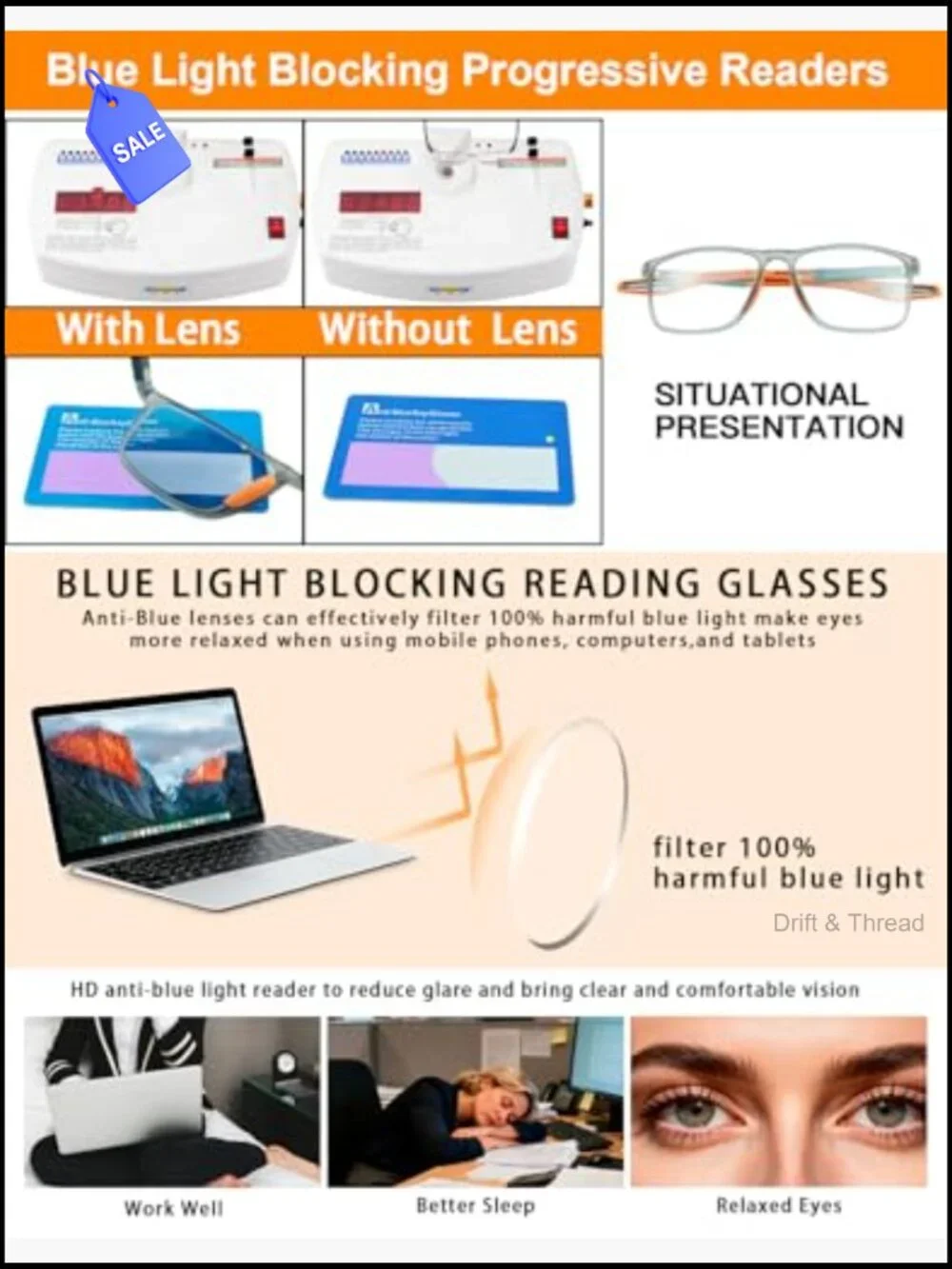 Progressive Photochromic Reading Glasses Blue Light Blocking Multifocal Readers